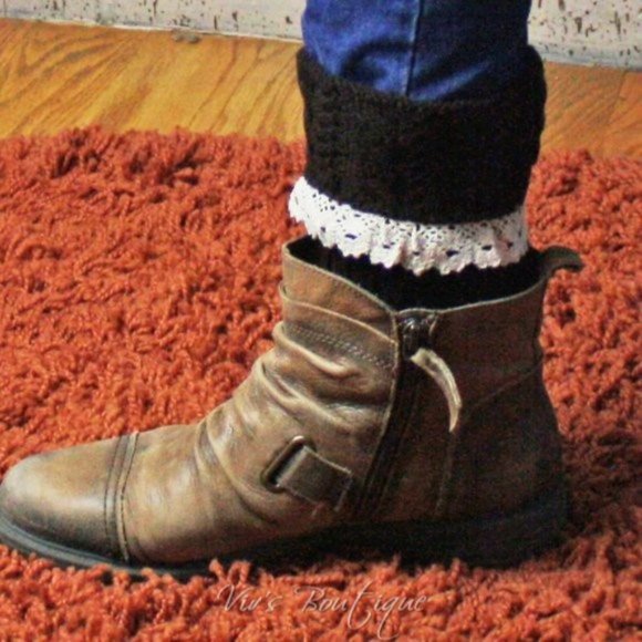 Khaki Boot Cuffs Leg Arm Warmers Lace Trim - Picture 5 of 6